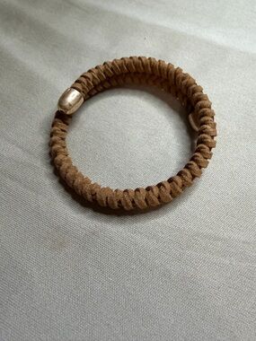 Braided Suede Stretch Bracelet in Tan with gold Caps